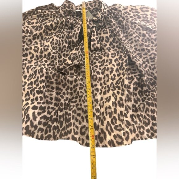 H&M Leopard Print Beige Blouse Balloon Raglan Sleeves Bow Tie Oversized, size M - Picture 6 of 8